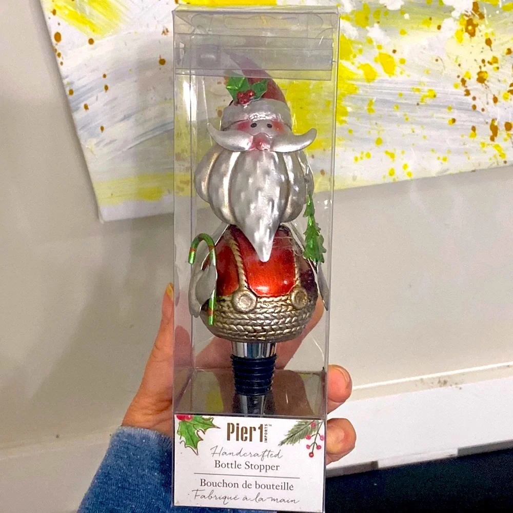 NWT Pier 1 Christmas Santa Wine Bottle Stopper Holiday New